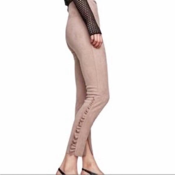 ZARA Basic collec faux suede ankle skinny pants ruffle fringe rose SM high rise - Picture 1 of 12